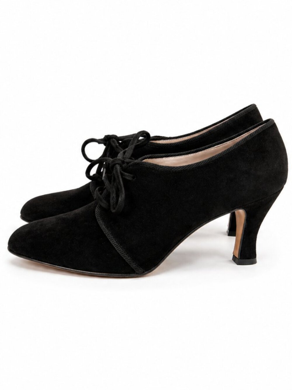 SALVATORE FERRAGAMO Suede Lace Up Oxford Heels Shoes Black 6B Vintage
